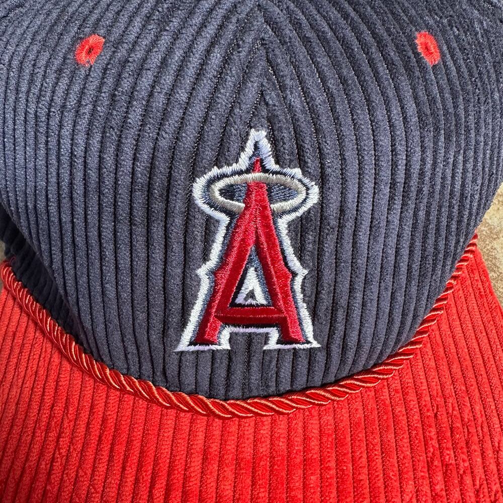Los Angeles Angels Of Anaheim Corduroy Baseball Hat Cap Adjustable Snap Blue Red - Picture 3 of 10